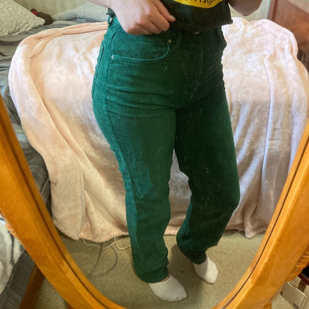 Green corduroy dad jeans